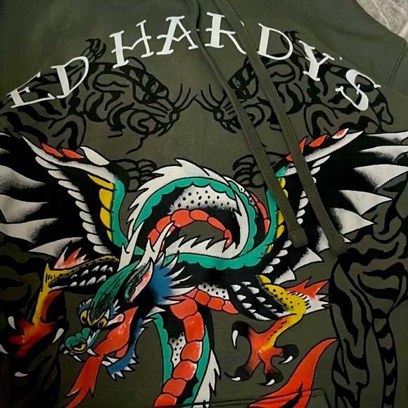 NWT Ed Hardy Dragon Wings Olive
Pullover Hoodie - Picture 2 of 5